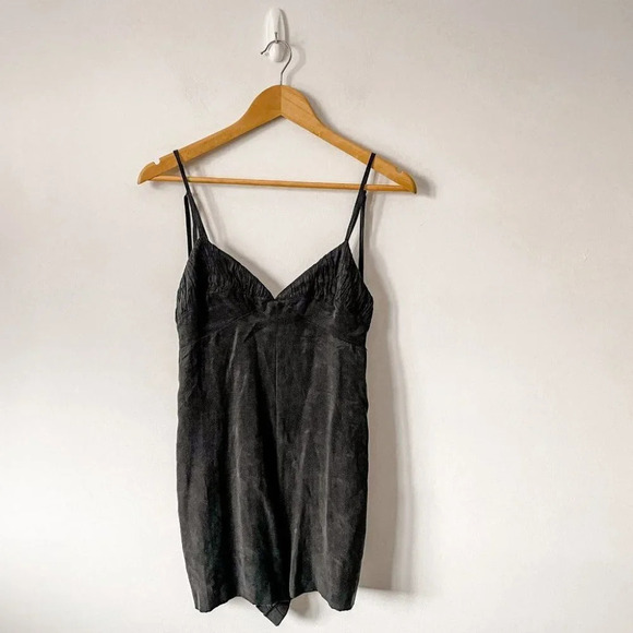 Zara Black Spaghetti Tie Strap Shorts Romper Jumpsuit Washed Blacked Size Medium - Picture 6 of 13